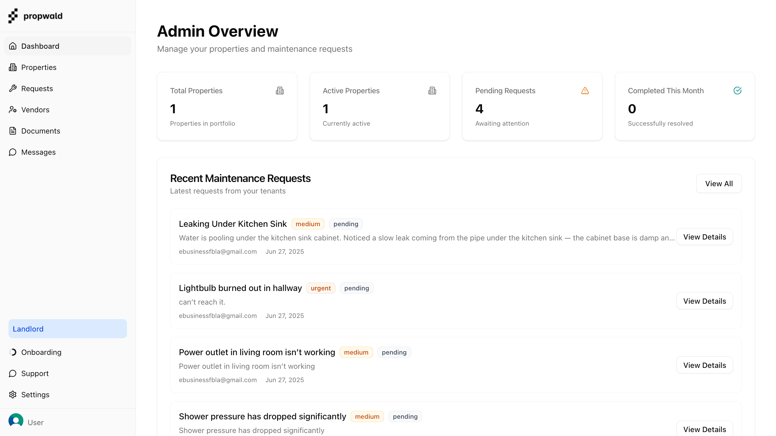 Agent dashboard with property management tools