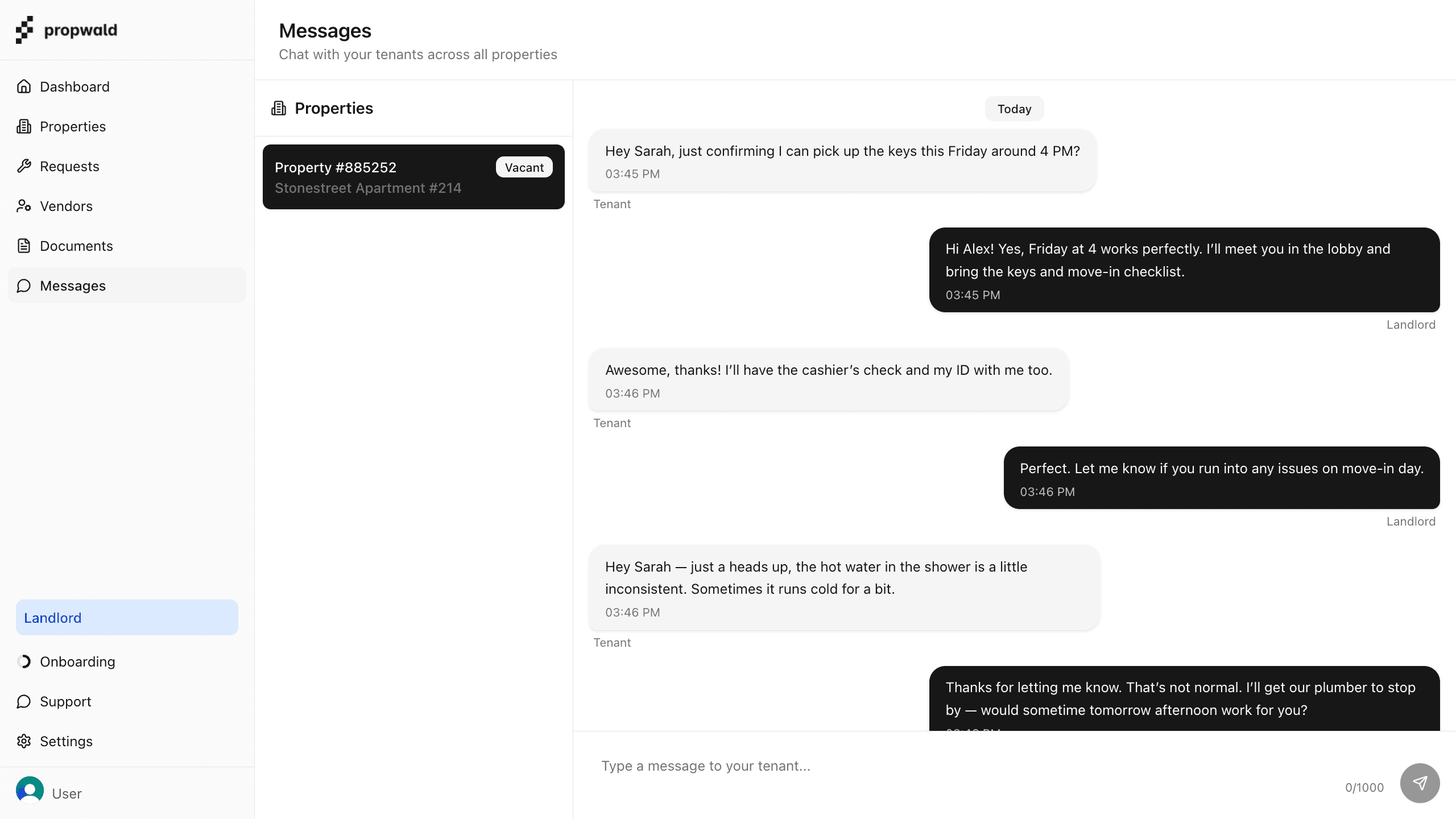 Responsive chat interface for property management