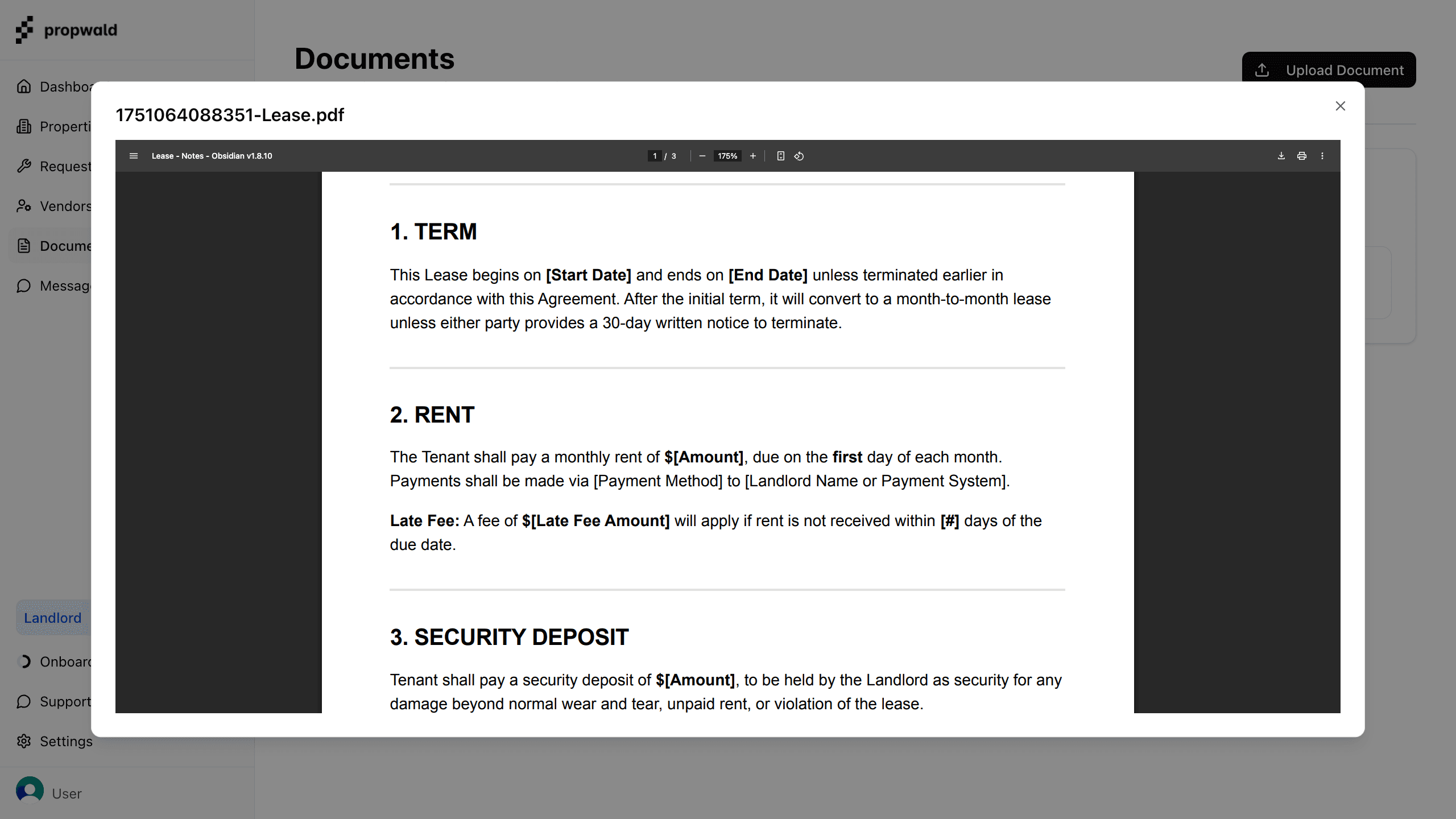 Shared document portal interface